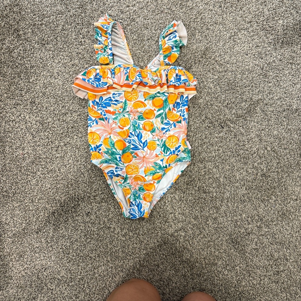 Seafolly Orange & Blue Citrus Ruffle One-Piece Swimsuit